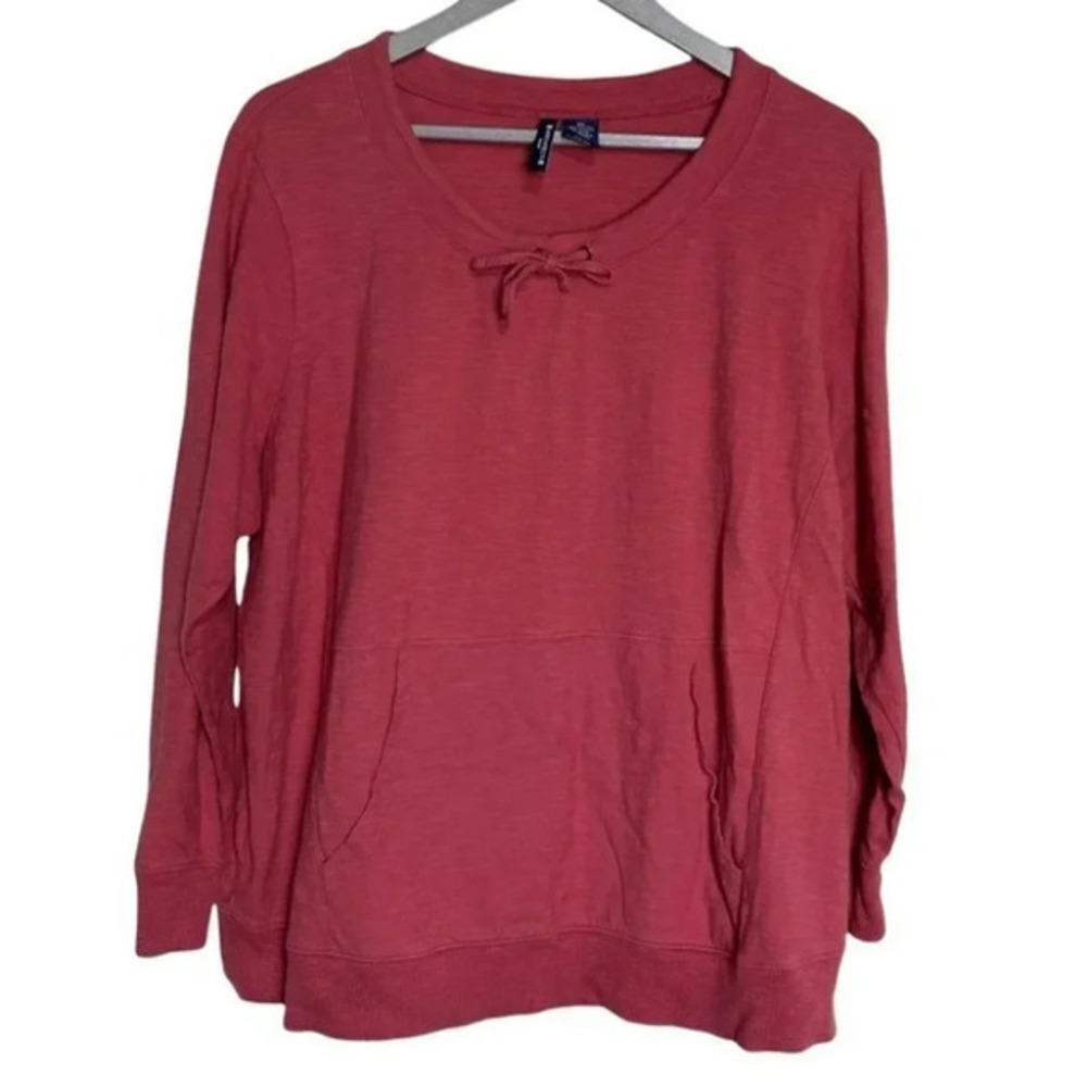 Architect Woman Pullover Top 2X Rose‎ Pink Slub Knit Kangaroo Pocket Bow Detail